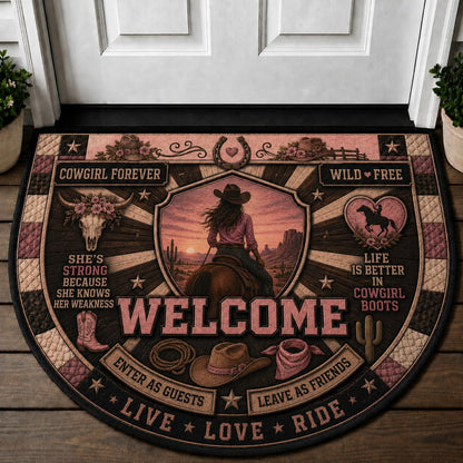 Western Horse Lover Quilted Print Premium Welcome Mat – Personalized Doormat