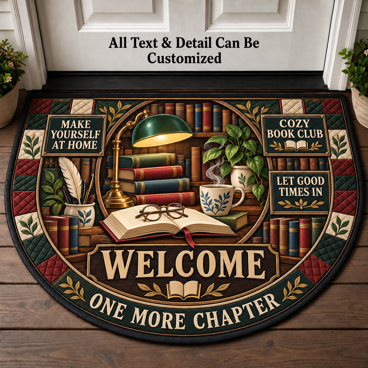 Cozy Book Club Personalized Half Round Mat | 5To9Vibe