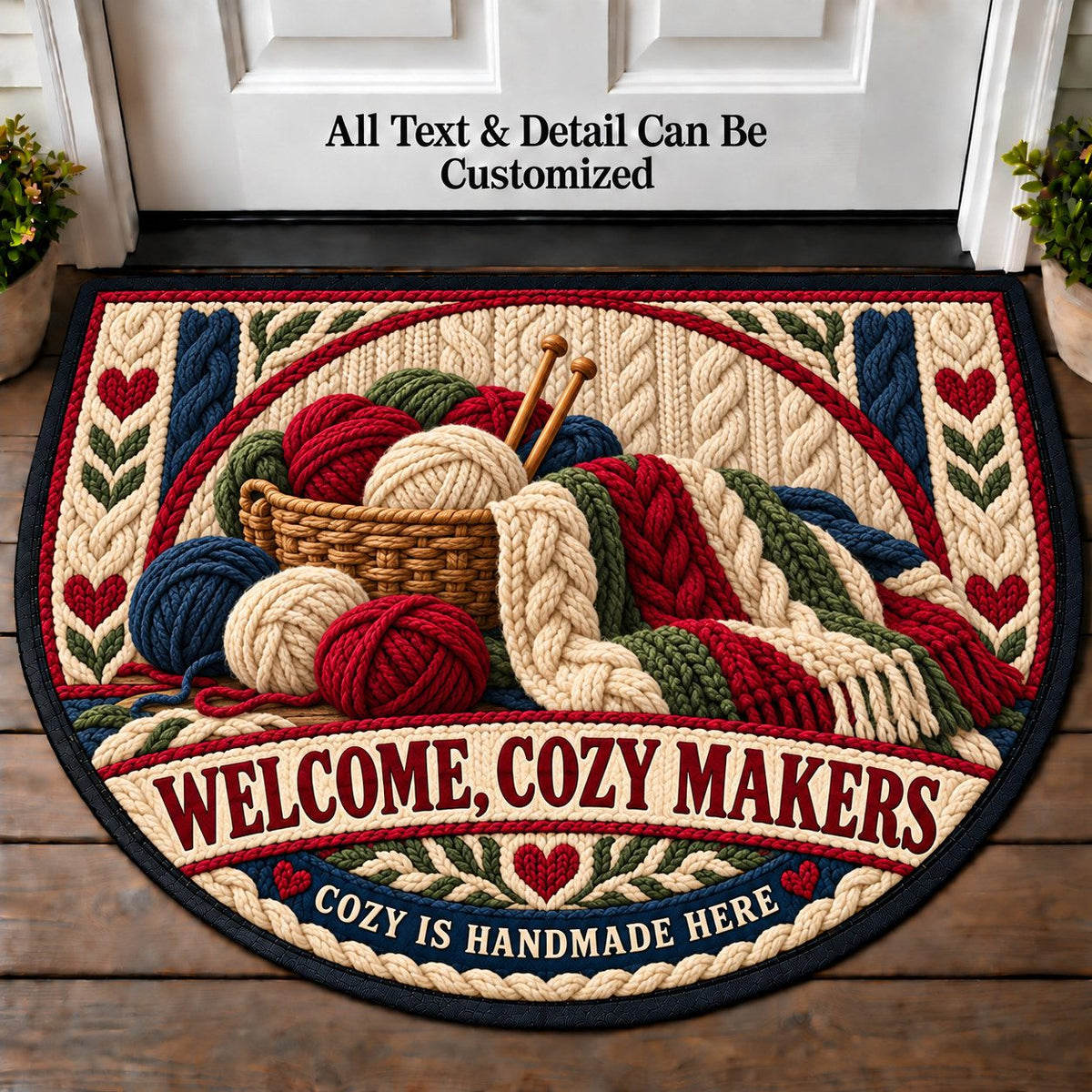 Chunky Cable Knit - Cozy Makers Personalized Half Round Mat | 5To9Vibe