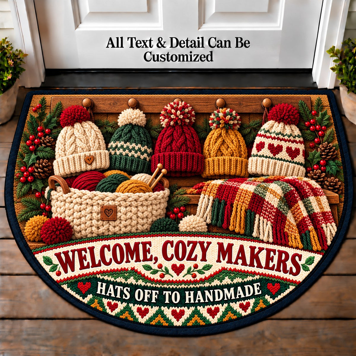 Hat Wall - Cozy Makers Personalized Half Round Mat | 5To9Vibe