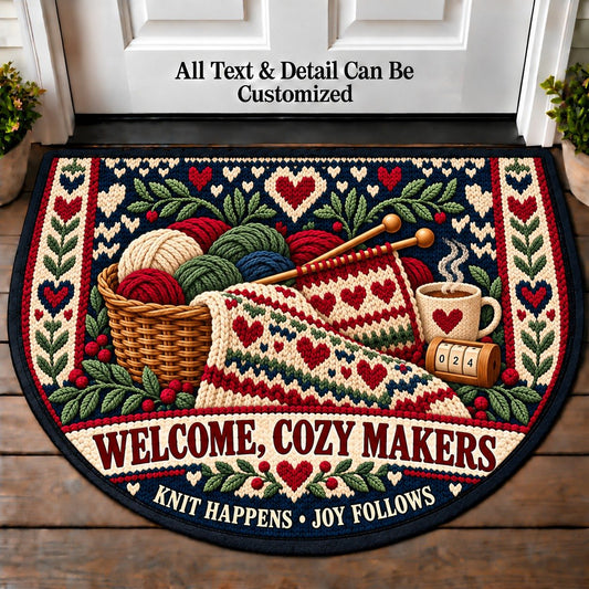 Knit Purl - Cozy Makers Personalized Half Round Mat | 5To9Vibe