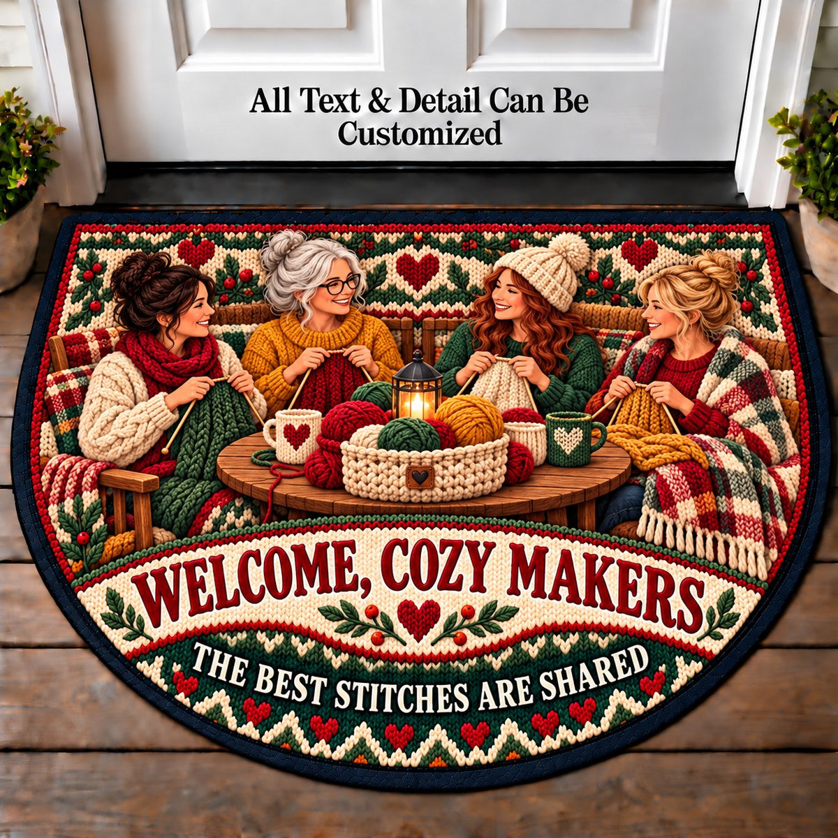 Knitting Circle - Cozy Makers Personalized Half Round Mat | 5To9Vibe