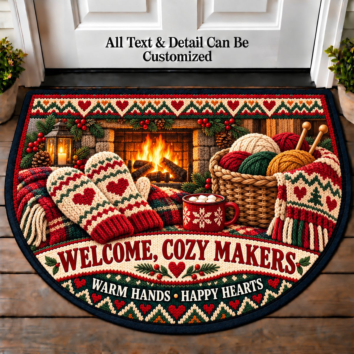 Mittens by the Fire - Cozy Makers Personalized Half Round Mat | 5To9Vibe
