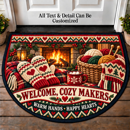 Mittens by the Fire - Cozy Makers Personalized Half Round Mat | 5To9Vibe