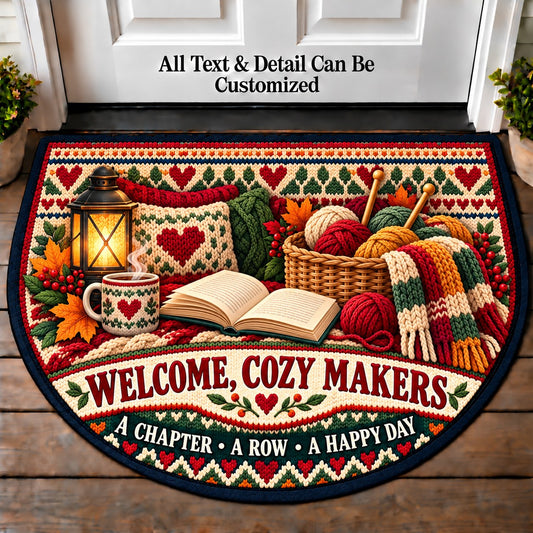 Reading Knitting - Cozy Makers Personalized Half Round Mat | 5To9Vibe