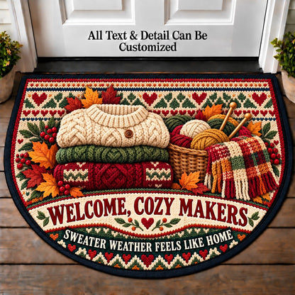 Sweater Weather - Cozy Makers Personalized Half Round Mat | 5To9Vibe