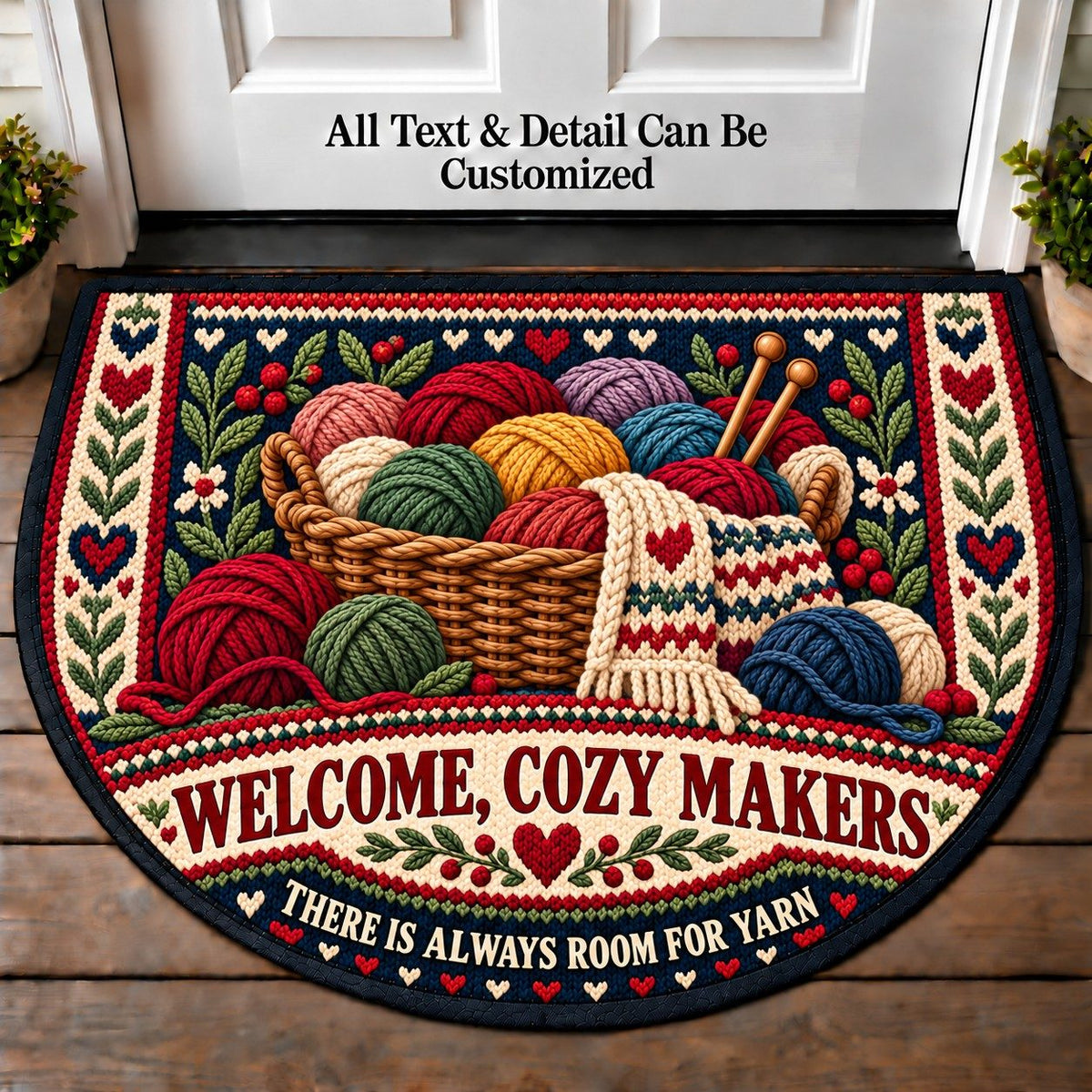 Yarn Basket - Cozy Makers Personalized Half Round Mat | 5To9Vibe