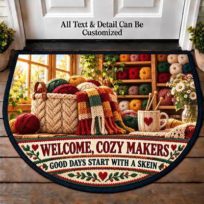 Yarn Shop Morning - Cozy Makers Personalized Half Round Mat | 5To9Vibe