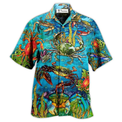 Hawaiian Shirt / Adults / S Crab Love Ocean Blue Art Style - Hawaiian Shirt 