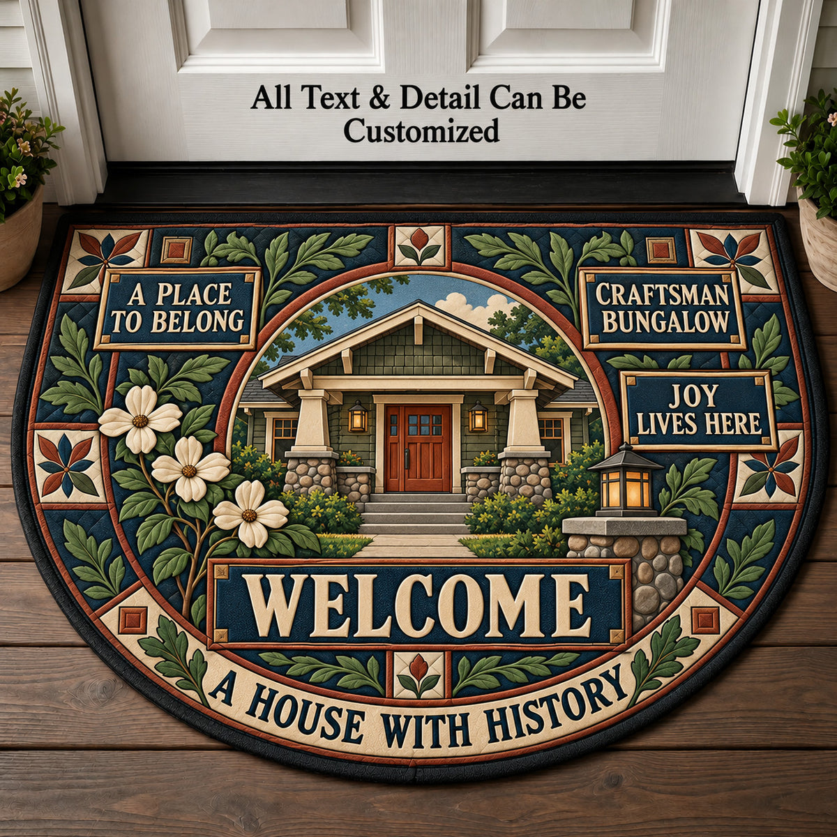 Craftsman Bungalow Personalized Half Round Mat | 5To9Vibe