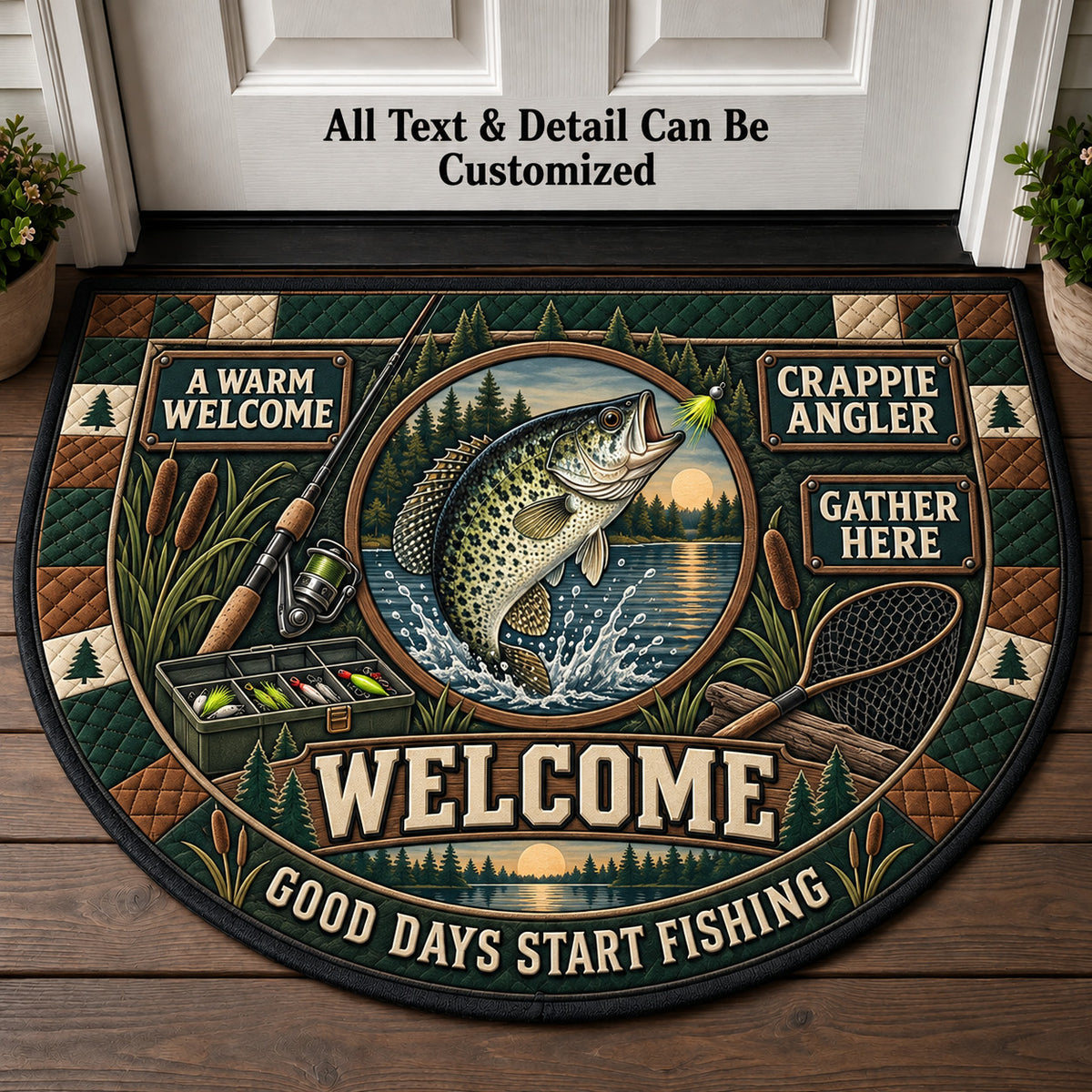 Crappie Angler Personalized Half Round Mat | 5To9Vibe
