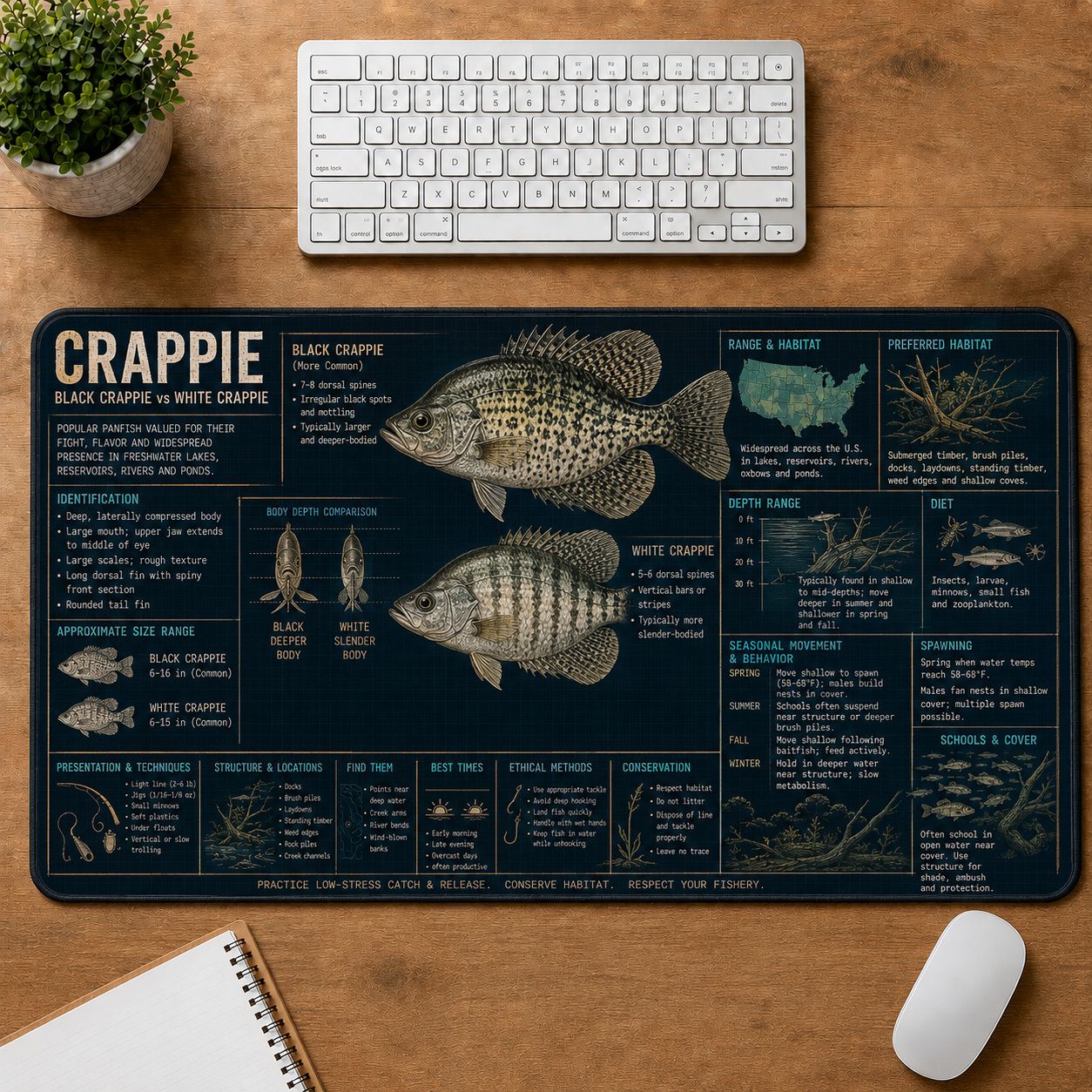 Crappie Fishing Field Guide Desk Mat | 5To9Vibe
