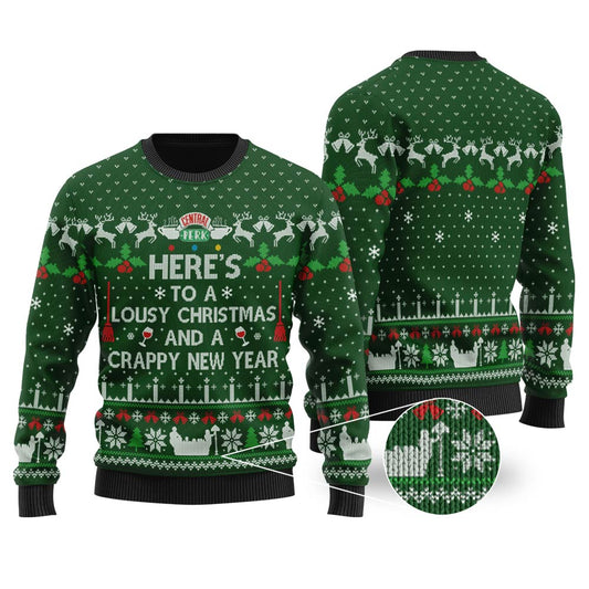 Crappy New Year Friends Christmas Sweater Green - Funny Ugly Christmas Sweater