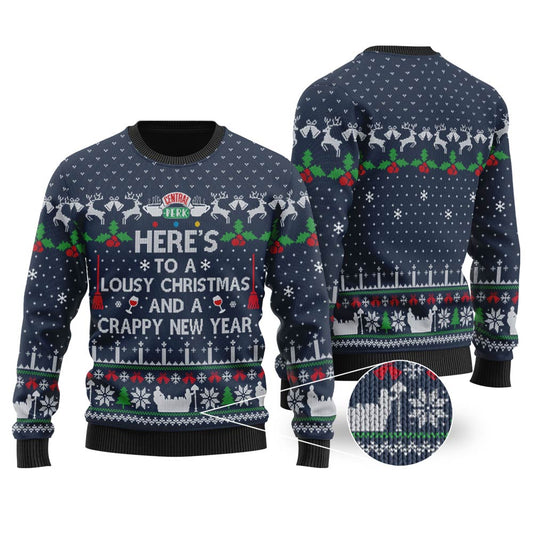 Crappy New Year Friends Christmas Sweater Navy - Funny Ugly Christmas Sweater