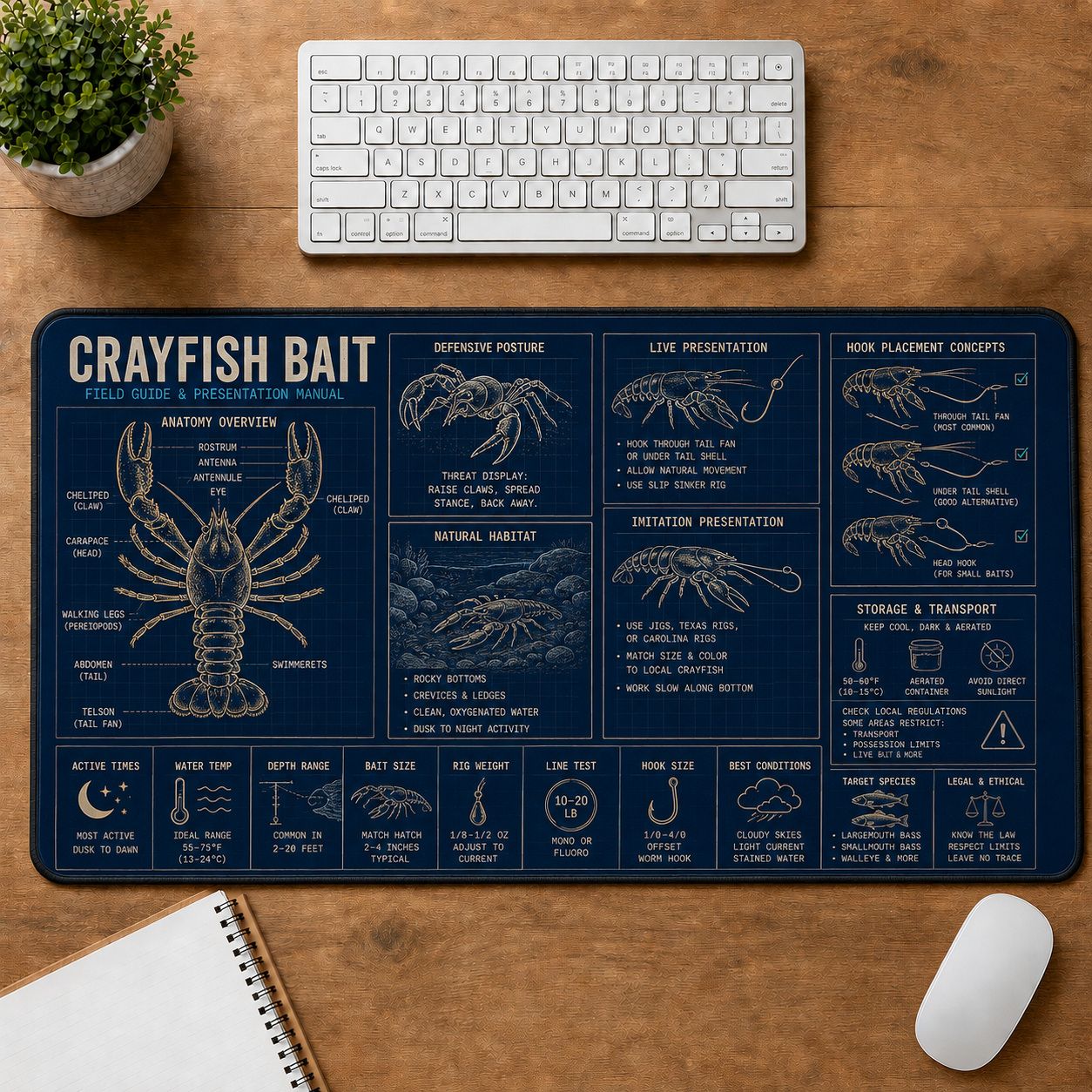 Crayfish Bait Fishing Field Guide Desk Mat | 5To9Vibe