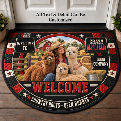 Crazy Alpaca Lady Personalized Half Round Mat | 5To9Vibe