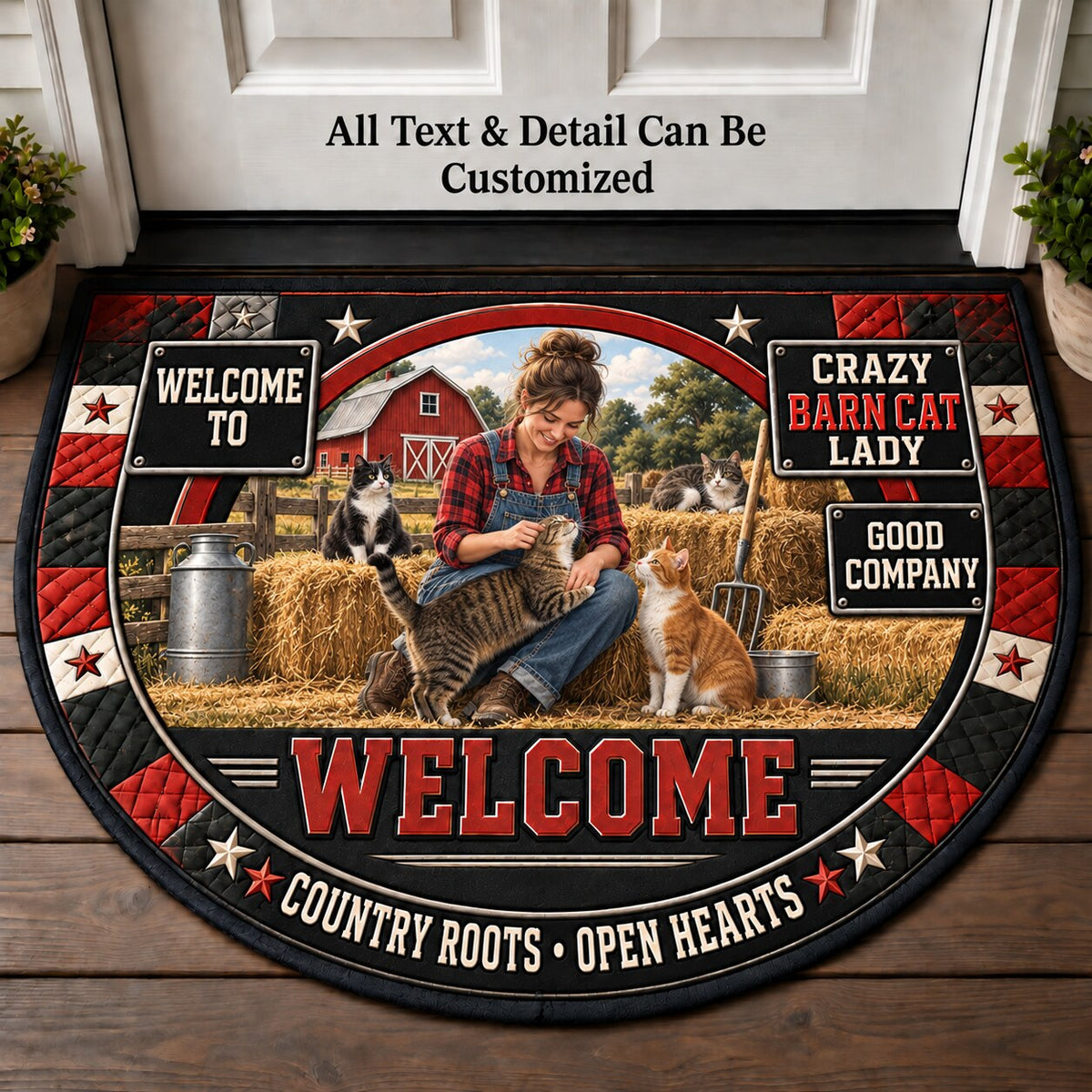 Crazy Barn Cat Lady Personalized Half Round Mat | 5To9Vibe