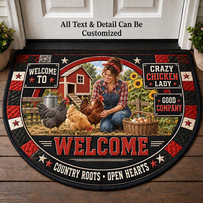 Crazy Chicken Lady Personalized Half Round Mat | 5To9Vibe