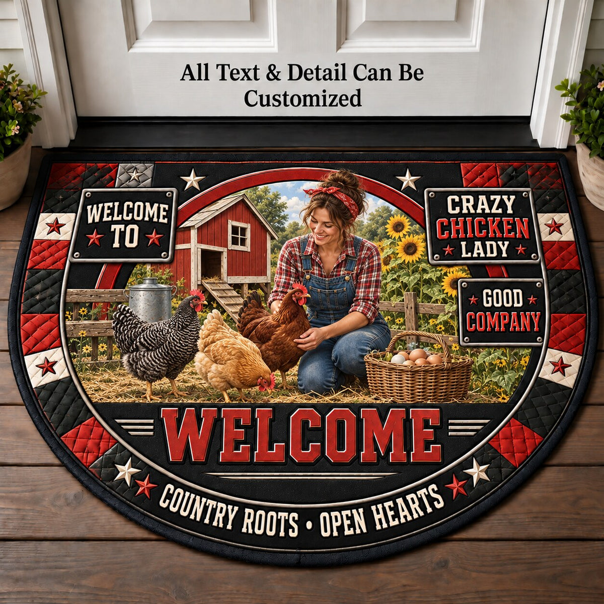 Crazy Chicken Lady Personalized Half Round Mat | 5To9Vibe