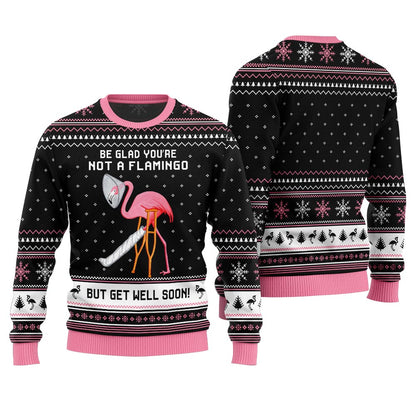 Crazy Flamingo Oops Broken Leg Ugly Christmas Sweater
