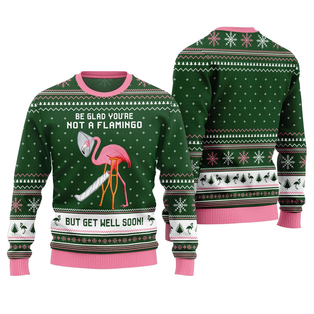 Crazy Flamingo Oops Broken Leg Ugly Christmas Sweater