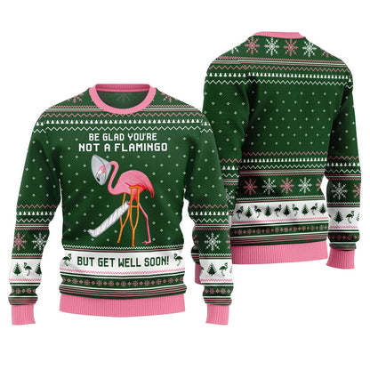 Crazy Flamingo Oops Broken Leg Ugly Christmas Sweater