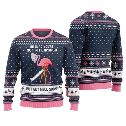 Crazy Flamingo Oops Broken Leg Ugly Christmas Sweater