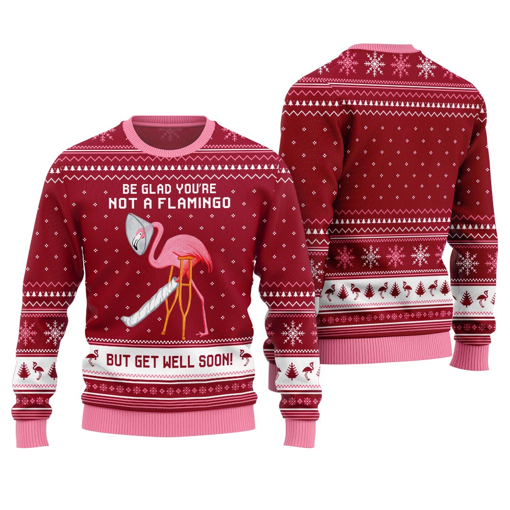 Crazy Flamingo Oops Broken Leg Ugly Christmas Sweater