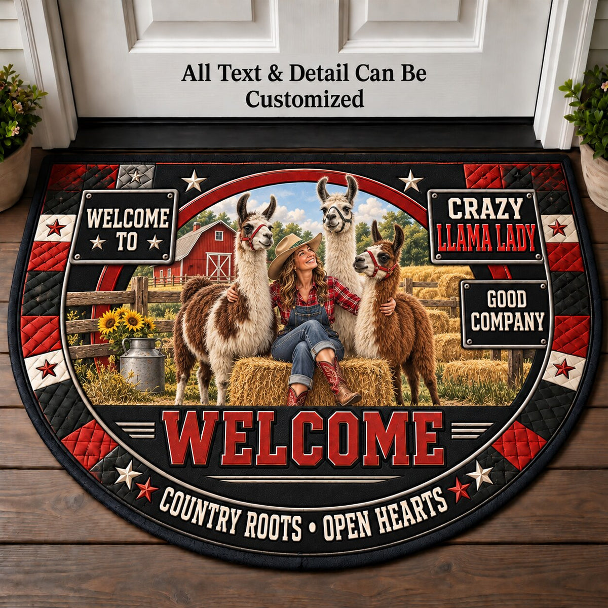 Crazy Llama Lady Personalized Half Round Mat | 5To9Vibe