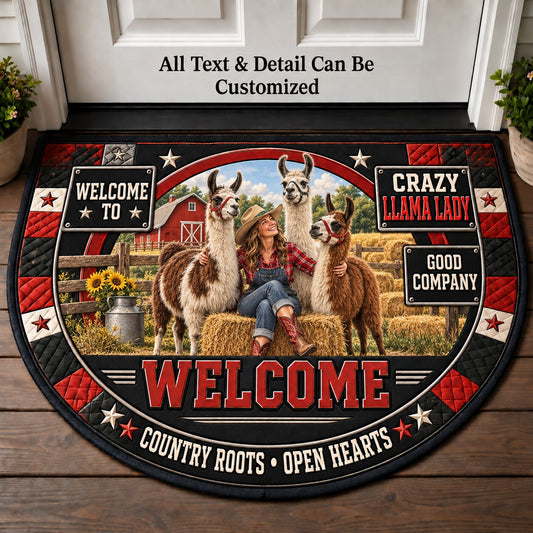 Crazy Llama Lady Personalized Half Round Mat | 5To9Vibe