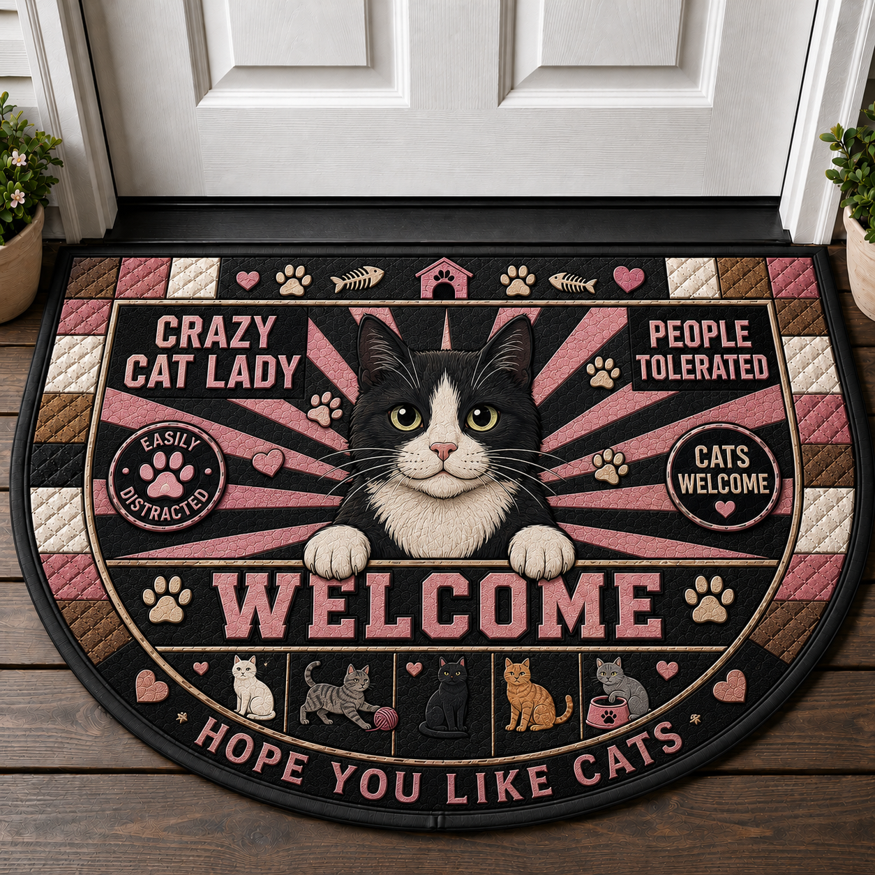 Indoor Cat Lives Here Doormat - Funny Cat Bedtime Welcome Mat - 5to9vibe