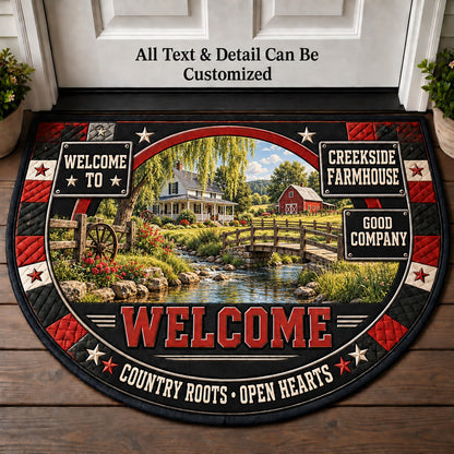 Creekside Farmhouse Personalized Half Round Mat | 5To9Vibe