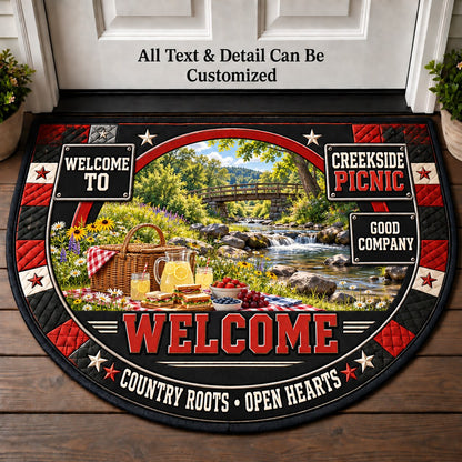 Creekside Picnic Personalized Half Round Mat | 5To9Vibe