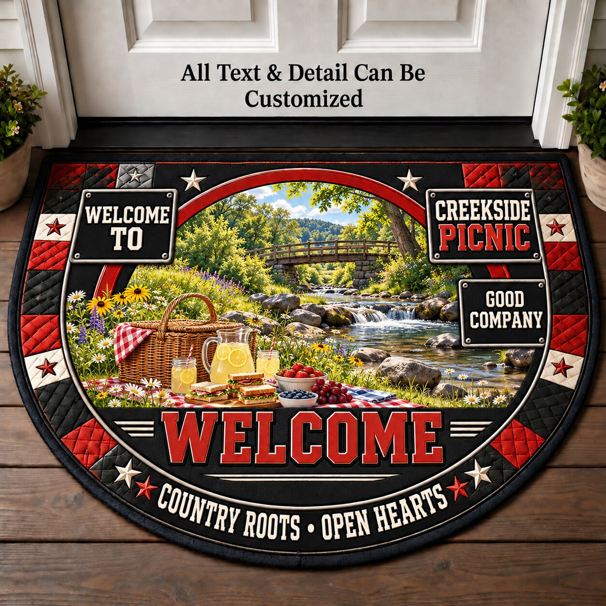 Creekside Picnic Personalized Half Round Mat | 5To9Vibe