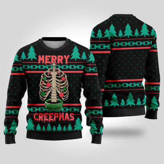 Creepy Christmas Tree Horror Halloween Sweater Black