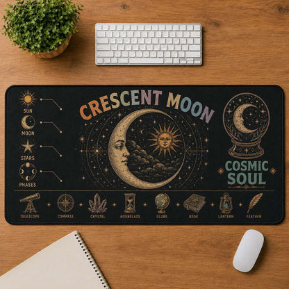 Cosmic Eye Hippie Desk Mat Mouse Pad | 5To9Vibe - Crescent Moon style