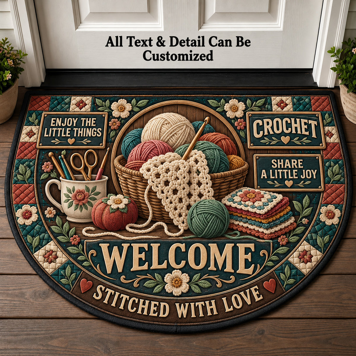 Crochet Personalized Half Round Mat | 5To9Vibe