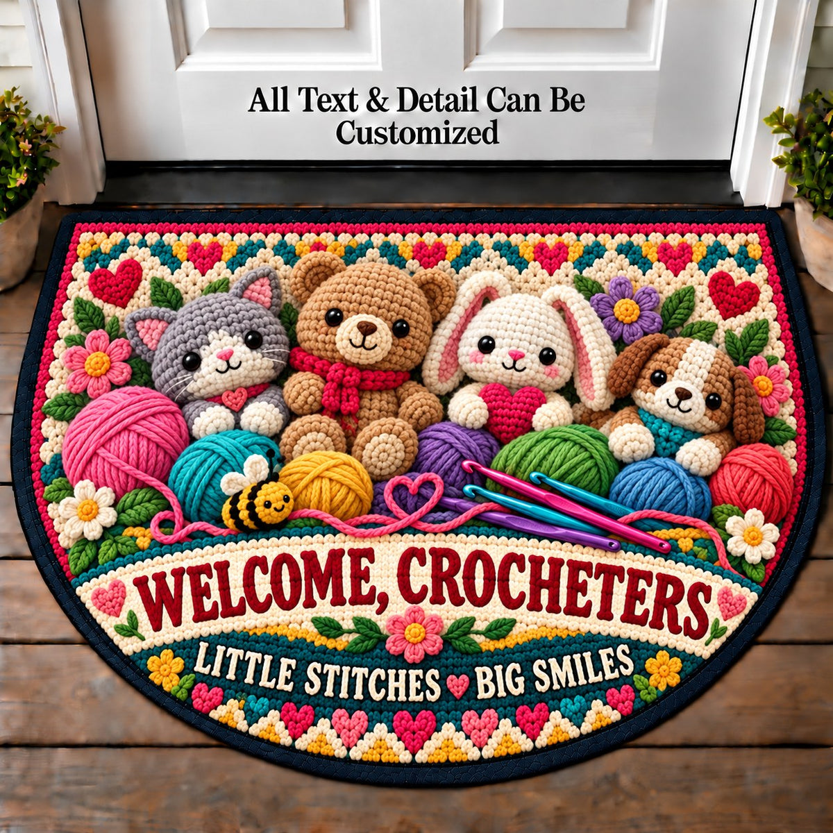 Amigurumi Friends - Crocheters Welcome Personalized Half Round Mat | 5To9Vibe