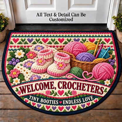 Baby Booties - Crocheters Welcome Personalized Half Round Mat | 5To9Vibe