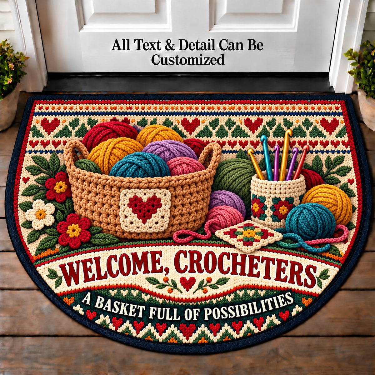 Basket Making - Crocheters Welcome Personalized Half Round Mat | 5To9Vibe