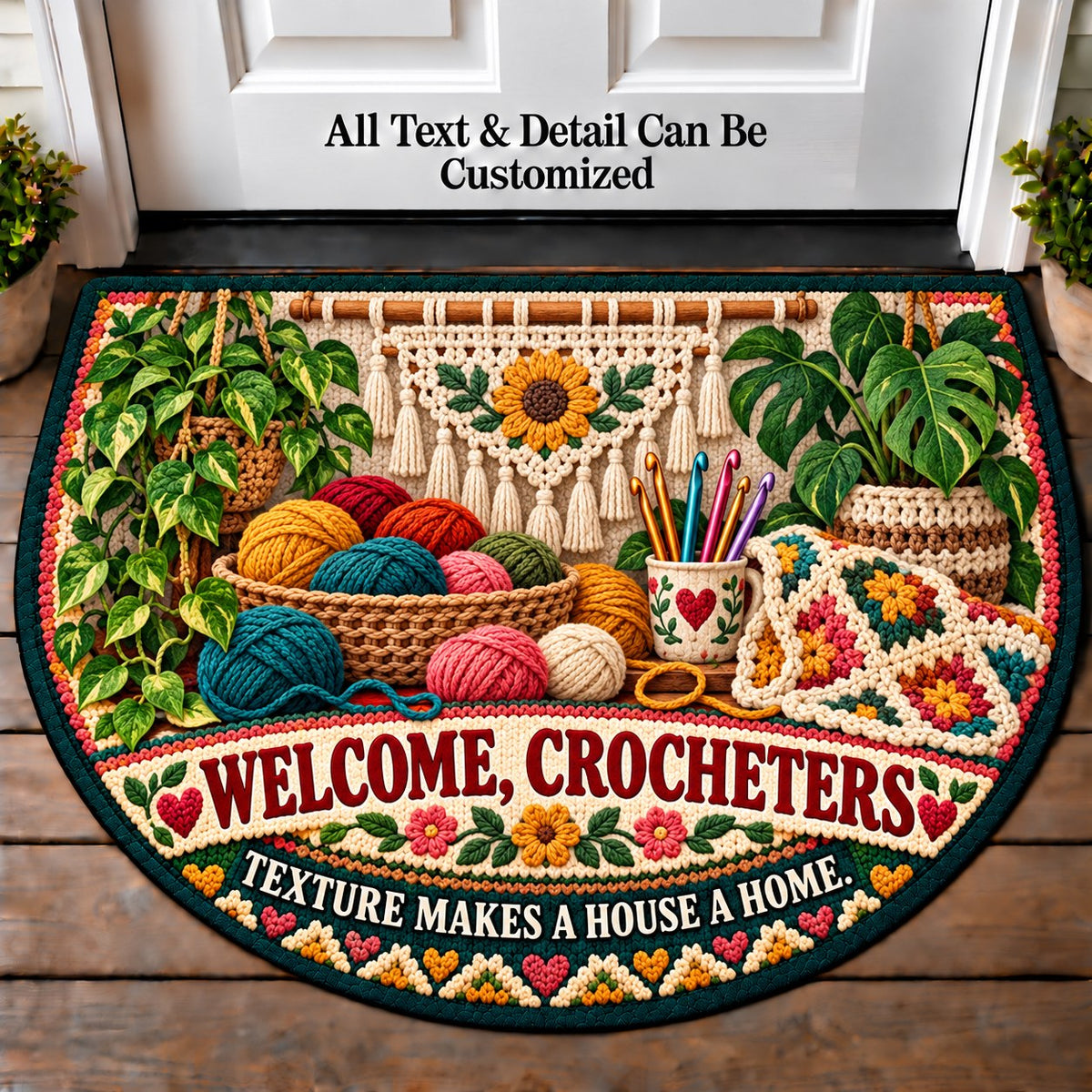 Boho Wall Hanging - Crocheters Welcome Personalized Half Round Mat | 5To9Vibe