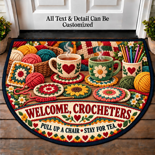 Coaster Set - Crocheters Welcome Personalized Half Round Mat | 5To9Vibe