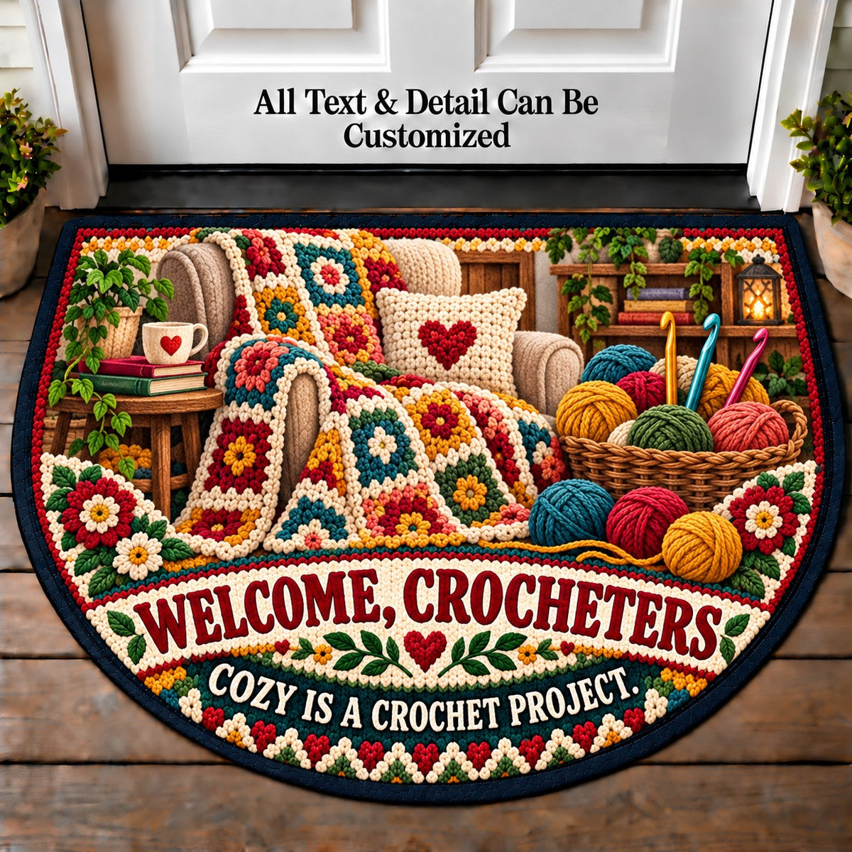 Cozy Throw - Crocheters Welcome Personalized Half Round Mat | 5To9Vibe