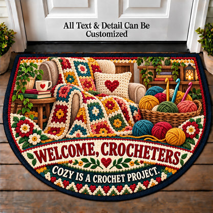 Cozy Throw - Crocheters Welcome Personalized Half Round Mat | 5To9Vibe