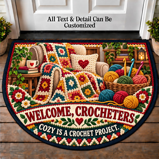 Cozy Throw - Crocheters Welcome Personalized Half Round Mat | 5To9Vibe