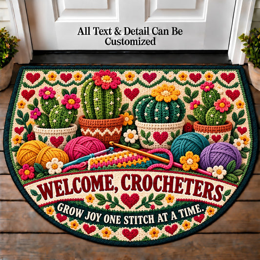 Crochet Cactus - Crocheters Welcome Personalized Half Round Mat | 5To9Vibe