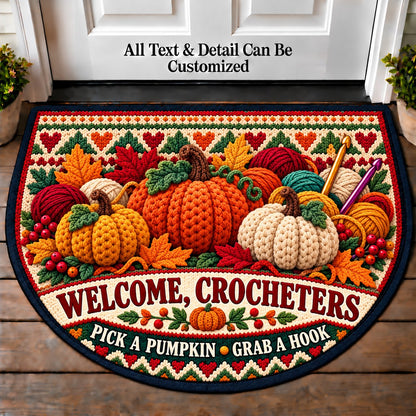 Crochet Pumpkin - Crocheters Welcome Personalized Half Round Mat | 5To9Vibe