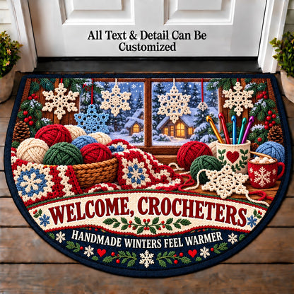 Crochet Snowflakes - Crocheters Welcome Personalized Half Round Mat | 5To9Vibe