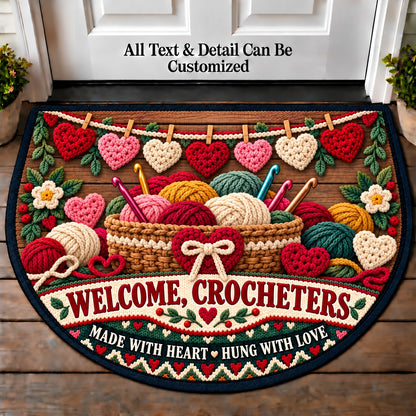 Heart Garland - Crocheters Welcome Personalized Half Round Mat | 5To9Vibe
