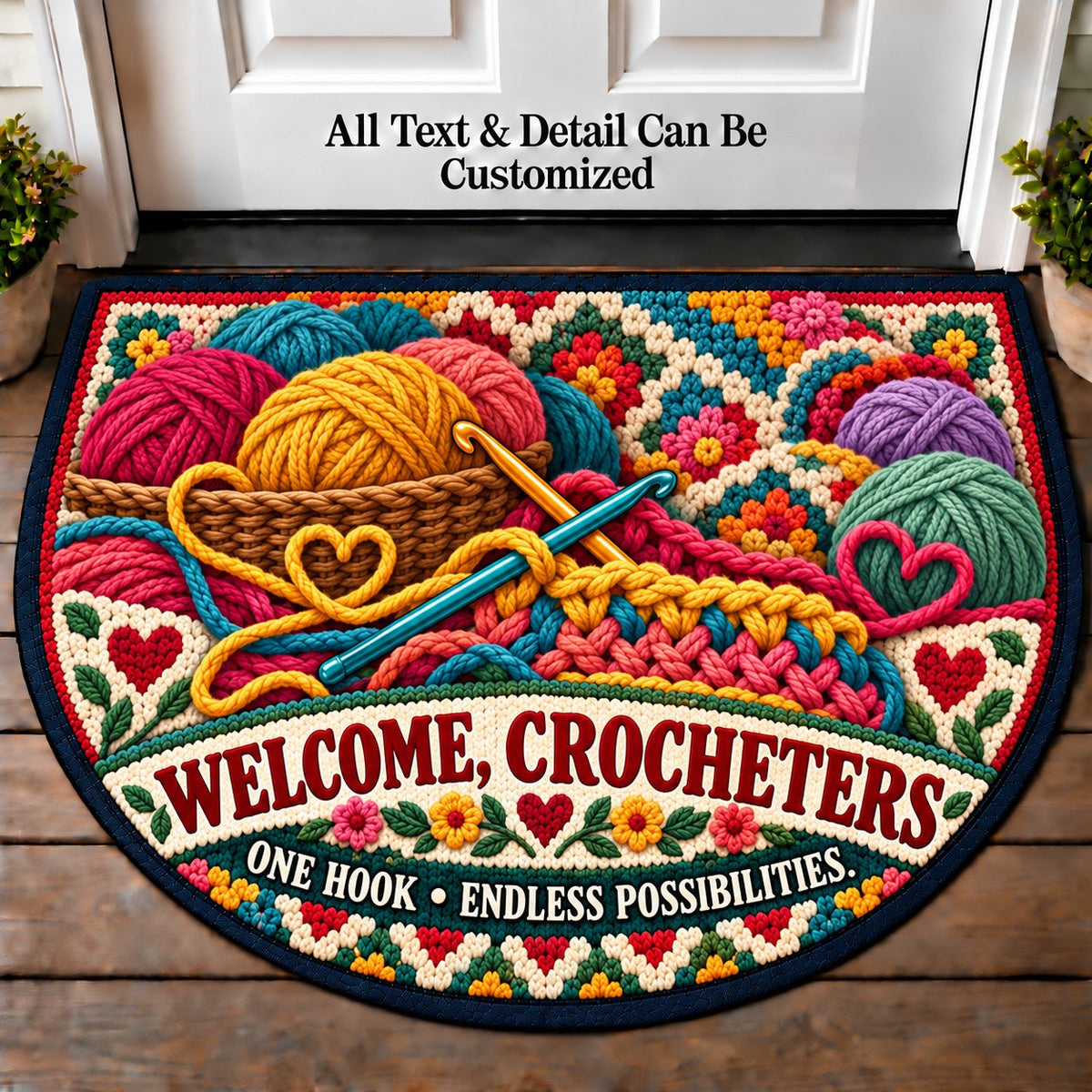 Hook and Yarn - Crocheters Welcome Personalized Half Round Mat | 5To9Vibe